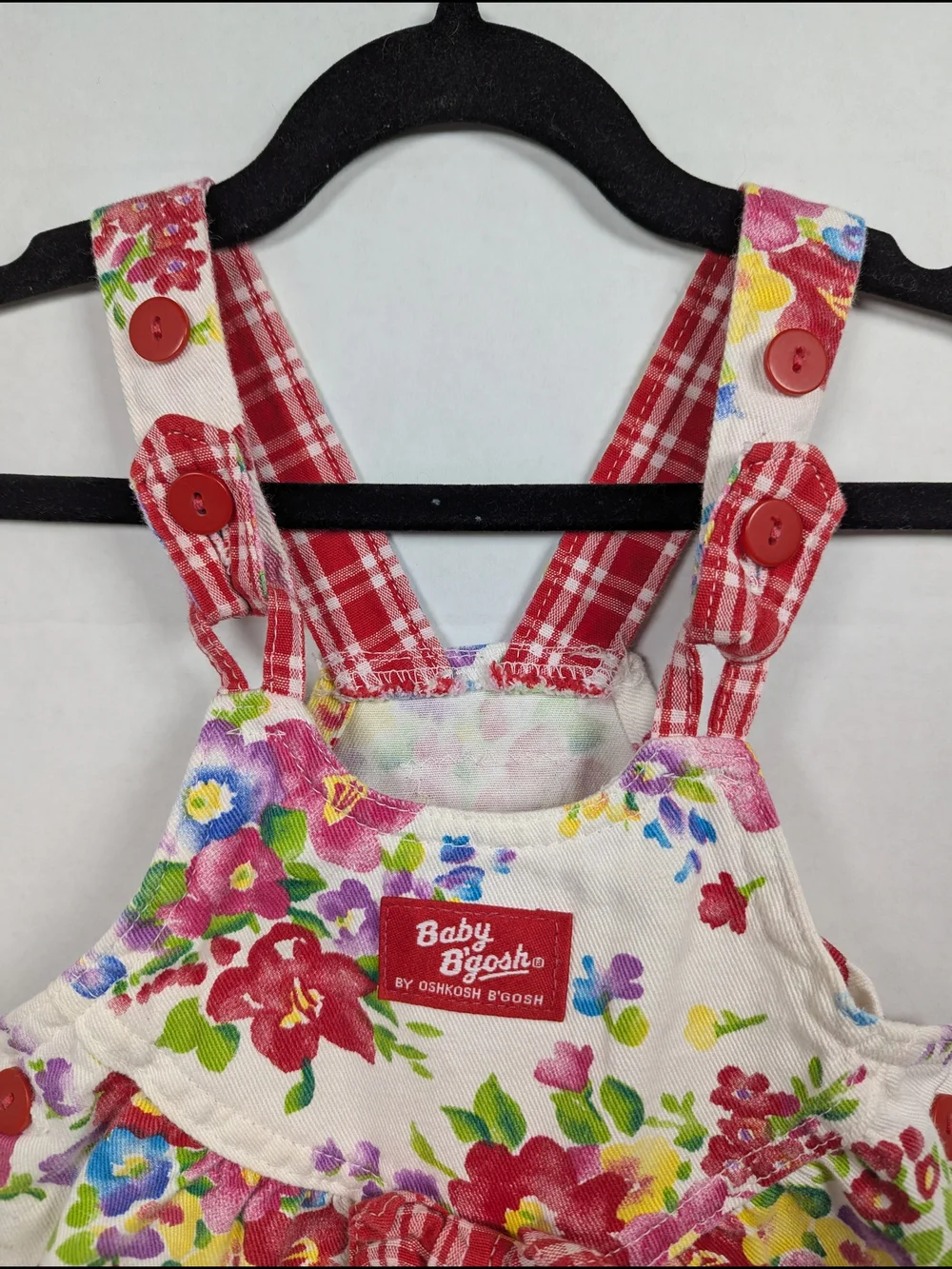 VTG 80s 90s OshKosh B'Gosh Vestback Overalls Bubble Red Floral Sz 18 Months USA